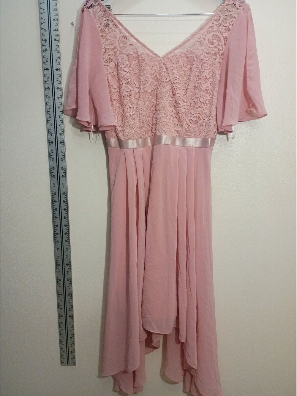Bery Love Pink Lace and Chiffon Midi Dress with Ribbon Waist